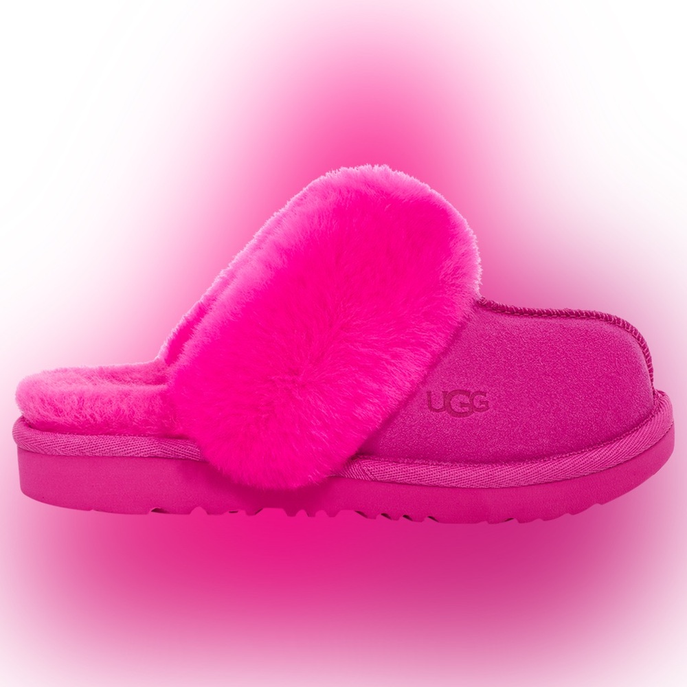 Girls UGG Pink Fluffy Slides